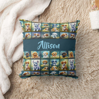 Cute puppy collage, baby hundar, personlig kudde
