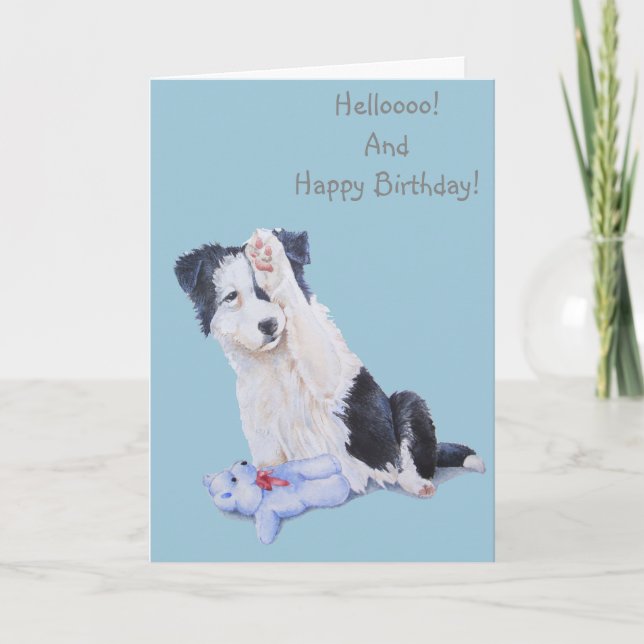 Cute puppy collist realist hund art födelsedagskor kort (Framsida)