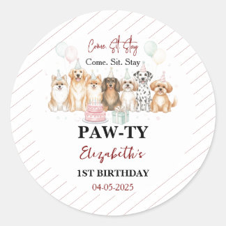 Cute Puppy Dog Boy 1st Birthday | Pawty Time First Runt Klistermärke