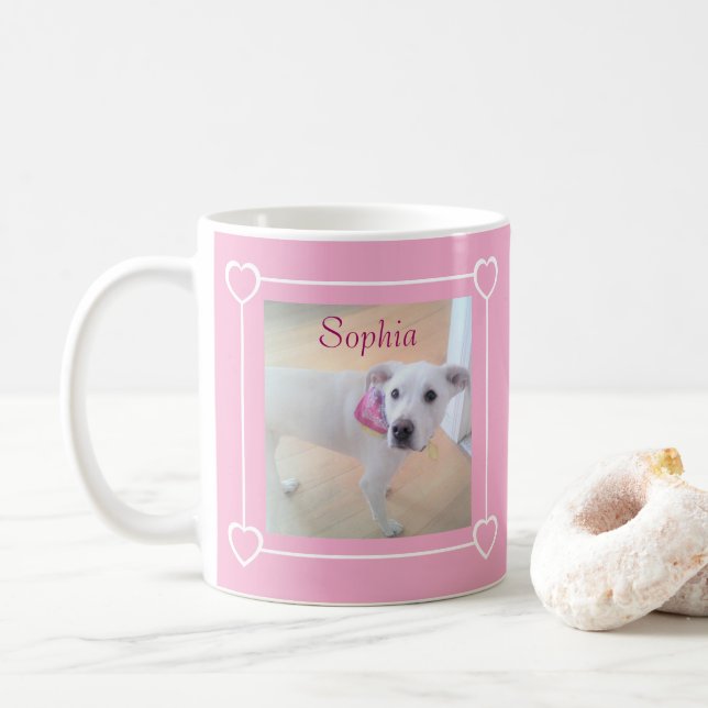Cute Puppy Dog Face Photo Pink Girl's Name Kaffemugg (Med munk)