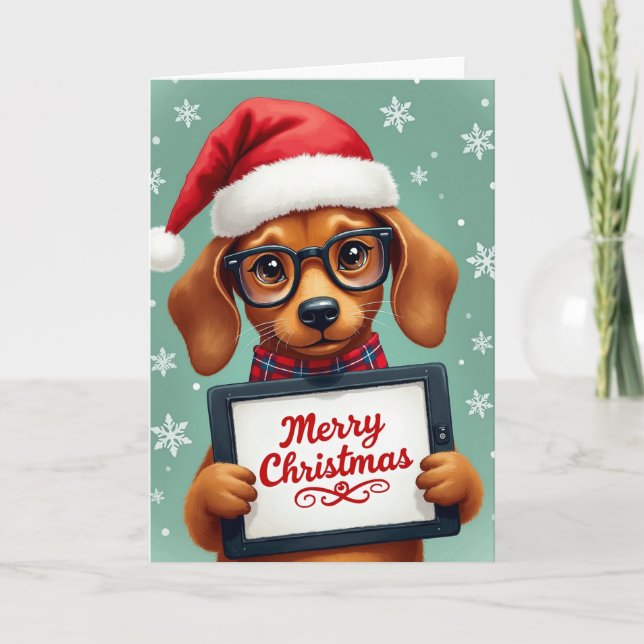Cute Puppy Dog Glasses Merry Christmas Tablet Kort (Framsida)
