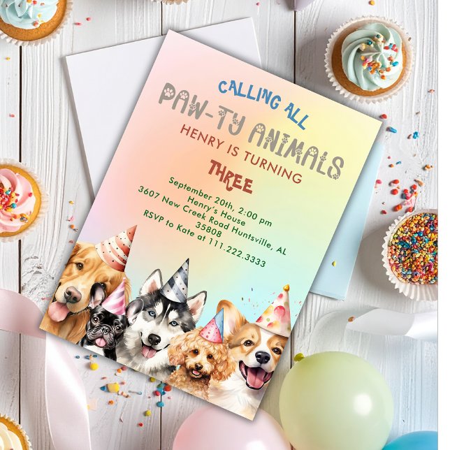 Cute Puppy Dog Pawty Kids Birthday Party Inbjudningar (Skapare uppladdad)