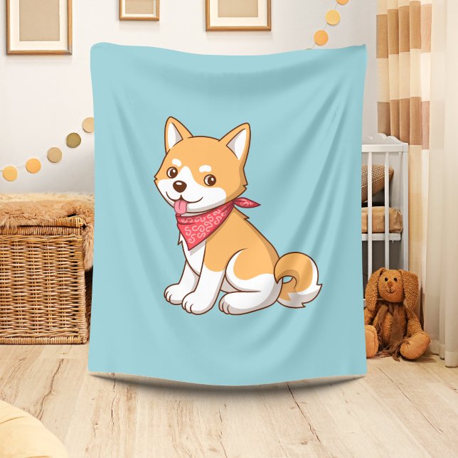 Cute Puppy Dog Shiba Inu on Blue Fleecefilt (Skapare uppladdad)