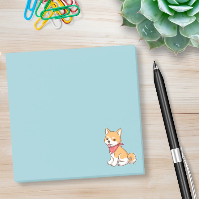 Cute Puppy Dog Shiba Inu on Blue Post-it Block (Skapare uppladdad)