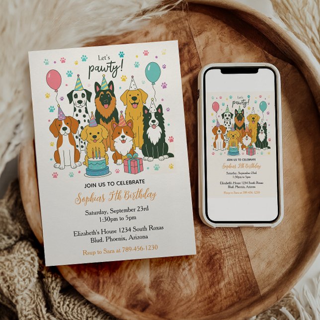 Cute Puppy Dogs Boy 5th Birthday Party Inbjudningar (Cute Puppy Dogs Boy 5th Birthday Party Invitation)