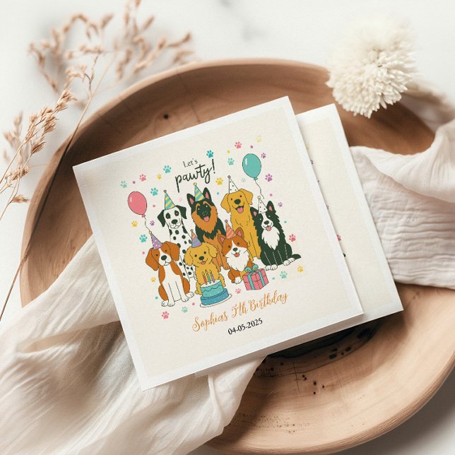Cute Puppy Dogs Boy 5th Birthday Party Pappersservett (Cute Puppy Dogs Boy 5th Birthday Party Napkins)