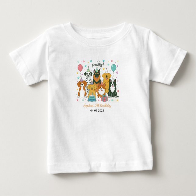 Cute Puppy Dogs Boy 5th Birthday Party T Shirt (Framsida)