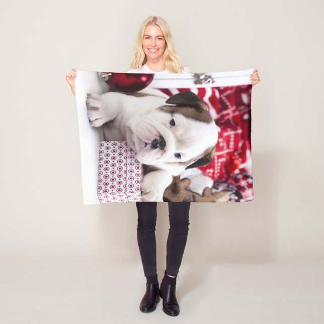 Cute Puppy English Bulldog | Fruktansvärd jul Fleecefilt (På plats)