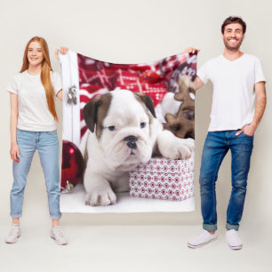 Cute Puppy English Bulldog Fruktansvärd jul Fleecefilt