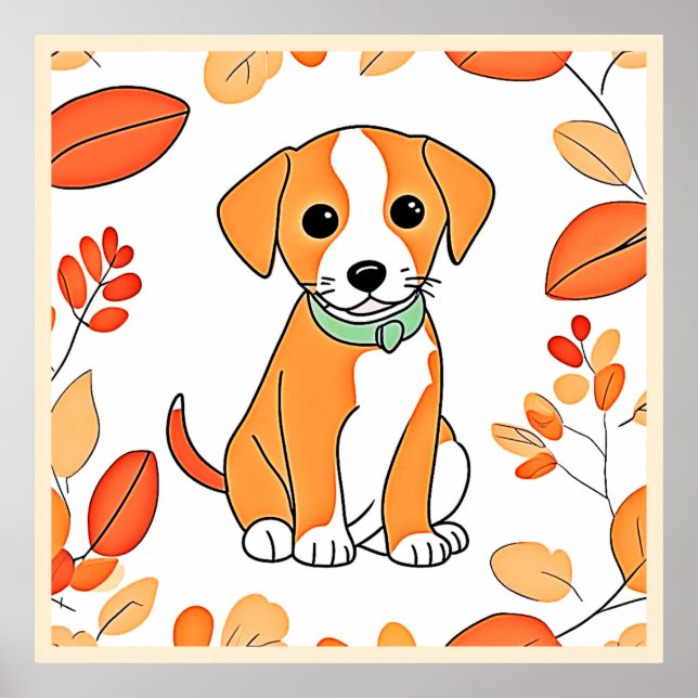Cute Puppy Fall Artwork Poster (Framsidan)