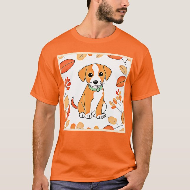Cute Puppy Fall Artwork T Shirt (Framsida)
