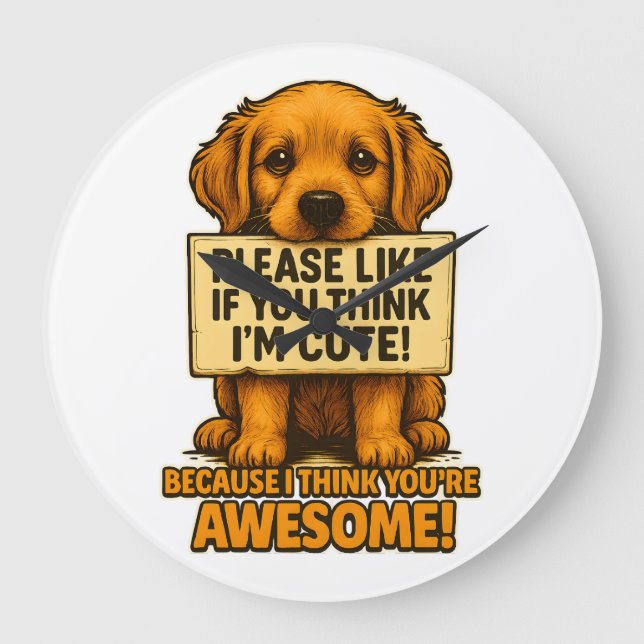 Cute Puppy, Funny Dog Lover Quote Stor Klocka (Framsida)