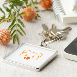 Cute Puppy Fyrkantig Silverfärgad Nyckelring