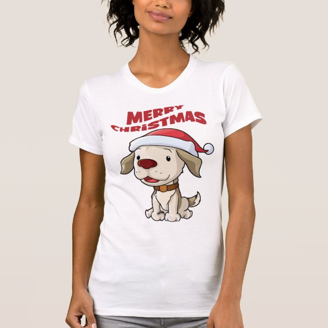 Cute puppy God jul T Shirt (Framsida)