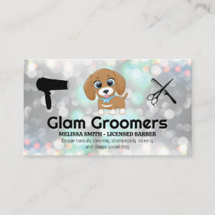 Cute Puppy Grooming Verktyg Glam Bokeh Visitkort