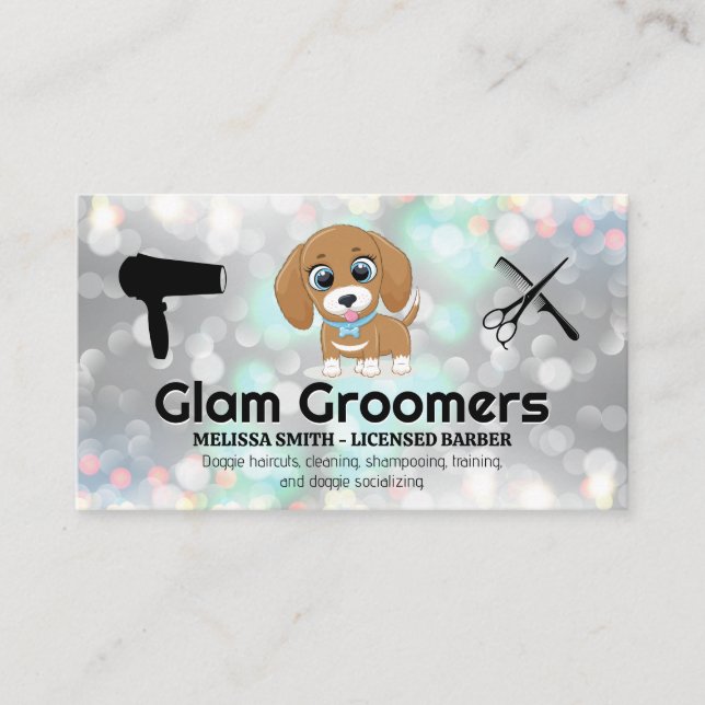 Cute Puppy | Grooming Verktyg | Glam Bokeh Visitkort (Framsida)