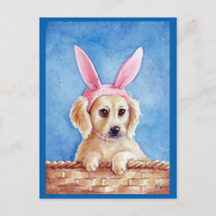 Cute puppy gyllene återvinnare bunny öron vykort