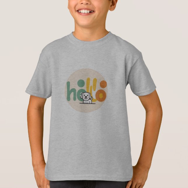Cute Puppy "Hej"-grafik T-Shirt (Framsida)