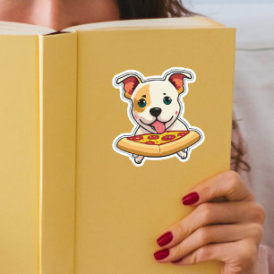 Cute Puppy Holding a Slice of Pizza Klistermärken