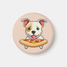 Cute Puppy Holding a Slice of Pizza Magnet