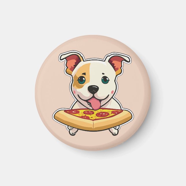 Cute Puppy Holding a Slice of Pizza Magnet (Framsidan)