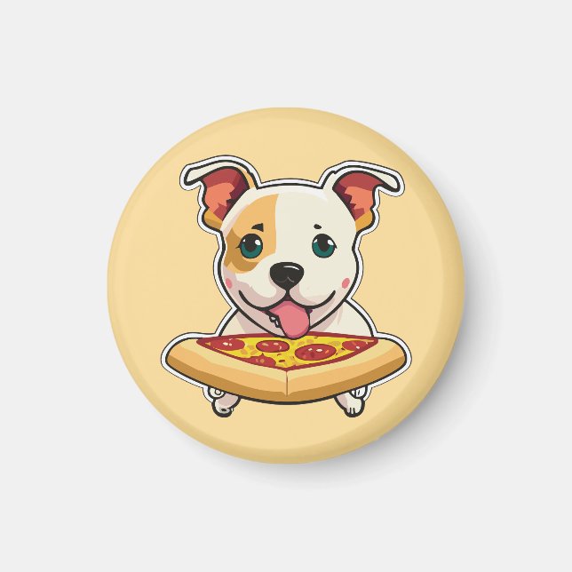 Cute Puppy Holding a Slice of Pizza Magnet (Framsidan)