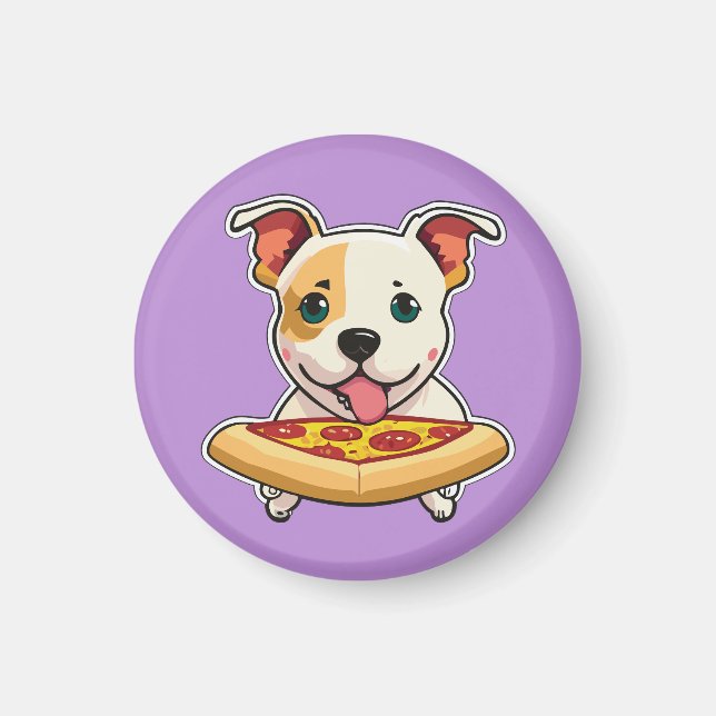 Cute Puppy Holding a Slice of Pizza Magnet (Framsidan)