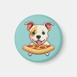 Cute Puppy Holding a Slice of Pizza Magnet