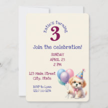Cute Puppy Holding Balloons Födelsedagsfest Invita