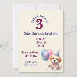 Cute Puppy Holding Balloons Födelsedagsfest Invita Inbjudningar