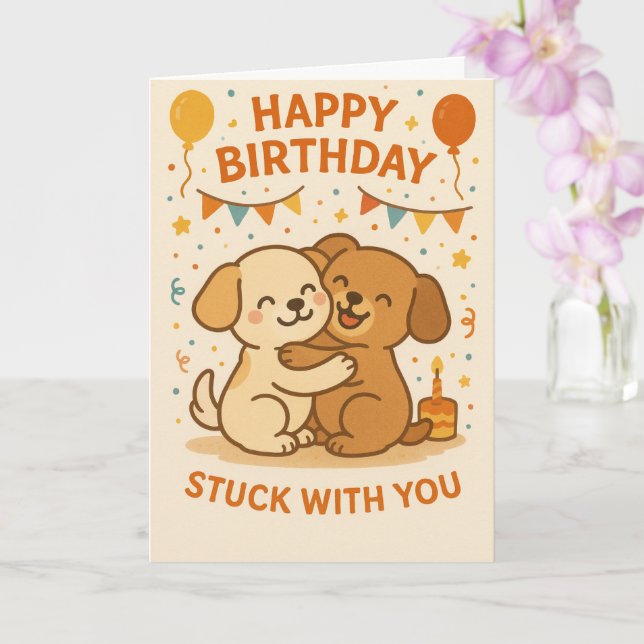 Cute Puppy Hug Birthday Card - Hund vän Kort (Orkide)
