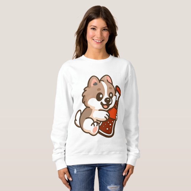 Cute Puppy Hugging Soda Bottle T Shirt (Hel framsida)