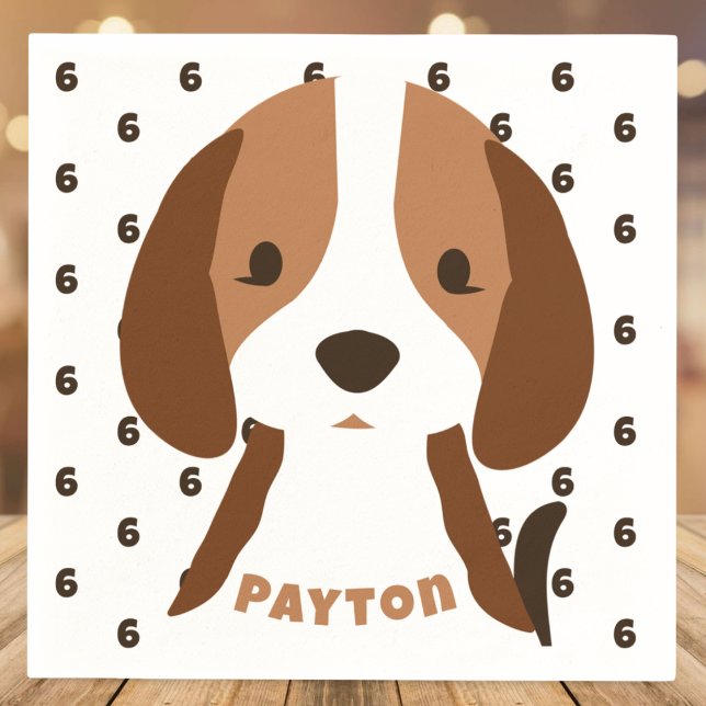 Cute Puppy Hund Age & Namn Barn Födelsedagsfest Pappersservett (Cute puppy dog  birthday custom name and age party napkins birthday party supplies)