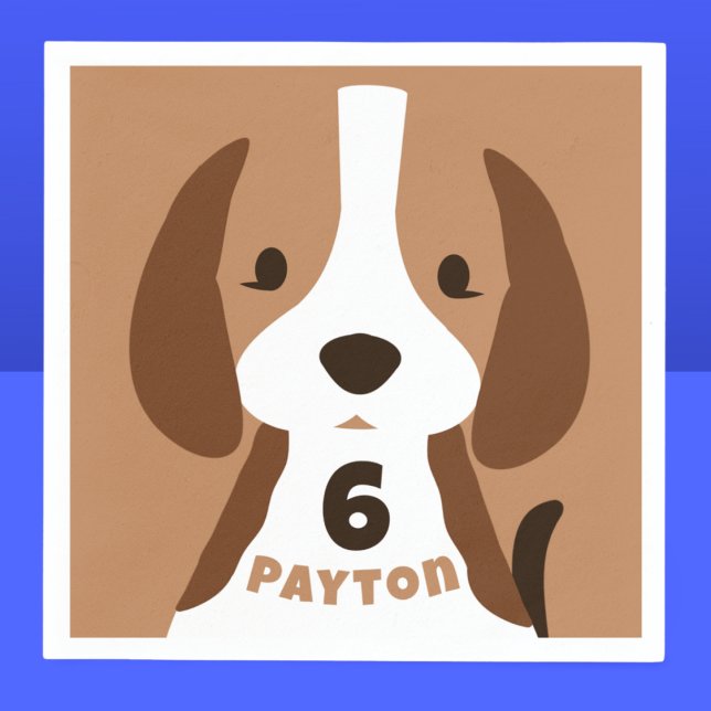 Cute Puppy Hund Age & Namn Barn Födelsedagsfest Pappersservett (cute puppy dog paper party napkin with custom name and age)