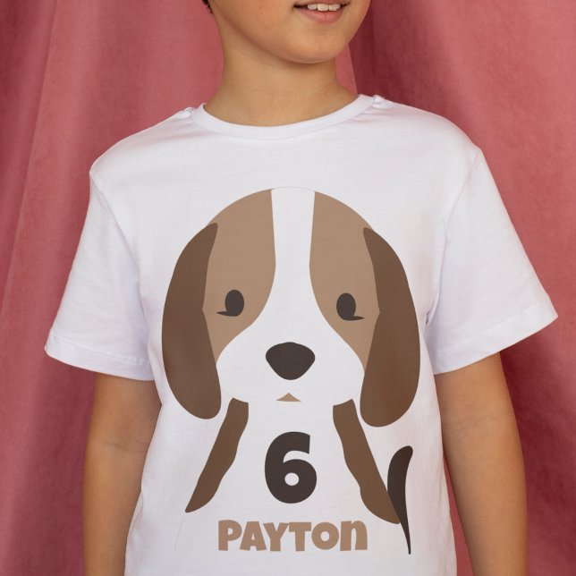 Cute Puppy Hund Age & Namn Barn T Shirt (cute puppy dog birthday t-shirt with custom age and name beagle puppy birthday party shirt)