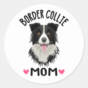 Cute Puppy Hund älskare Black White Gräns Collie Runt Klistermärke