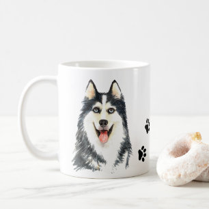 Cute Puppy Hund älskare Watercolor Siberian husky Kaffemugg
