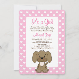 Cute Puppy Hund and Hearts Rosa Baby Shower Inbjudningar