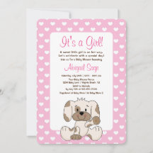 Cute Puppy Hund and Hearts Rosa Baby Shower