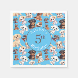 Cute Puppy Hund Birthday Blue Pappersservett