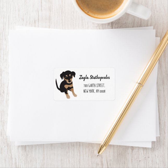 Cute Puppy Hund Black och Brown Adressetikett (Insitu)