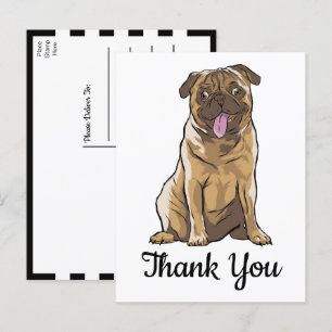 Cute Puppy Hund Black White Tecknad Pug Tack Vykort