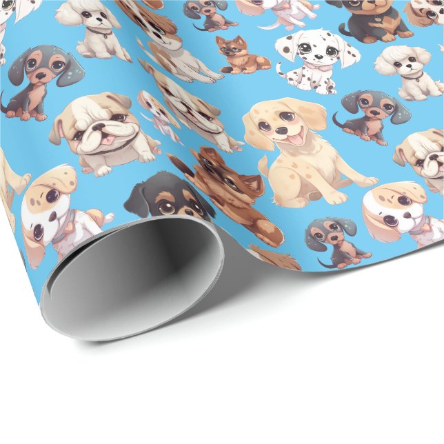 Cute Puppy Hund Blue Presentpapper (Rullad Hörn)