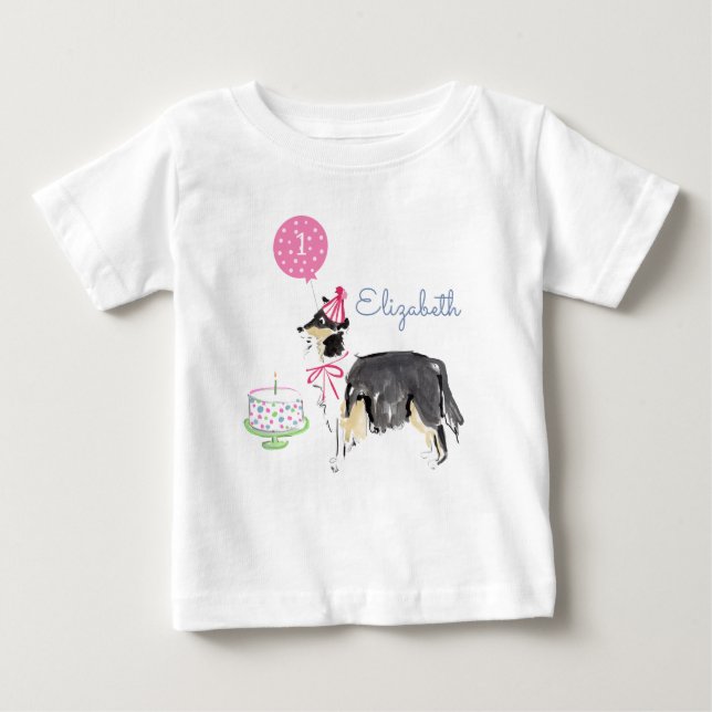 Cute Puppy Hund Collie 1:a födelsedagskalkningen T Shirt (Framsida)
