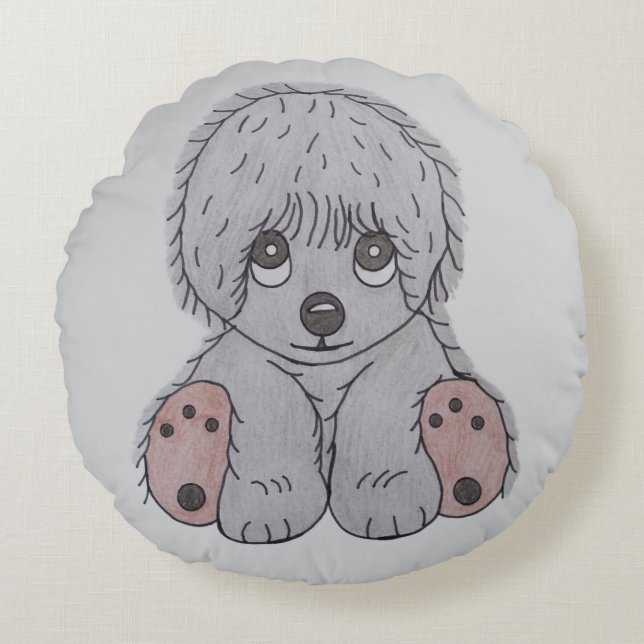 Cute Puppy Hund Cushion Cover Rund Kudde (Framsidan)