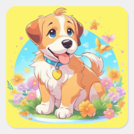 Cute Puppy Hund Fyrkantigt Klistermärke