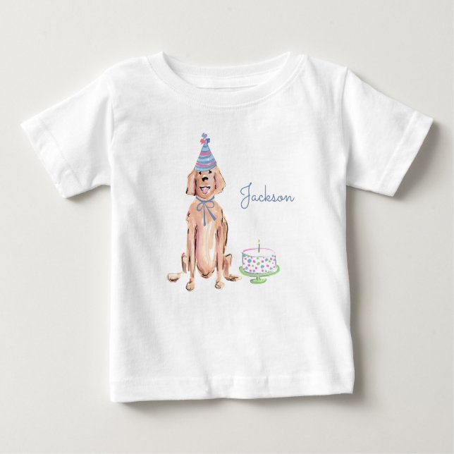 Cute Puppy Hund Golden Retriever 1:a födelsedagsku T Shirt (Framsida)