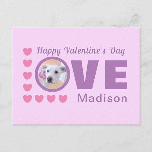 Cute Puppy Hund Hearts Valentines day Lavender Vykort (Framsida)