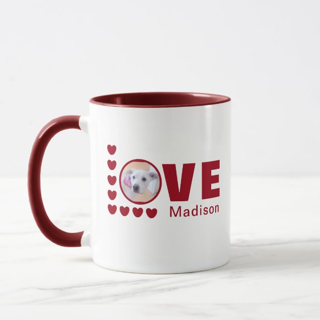 Cute Puppy Hund Hearts Valentines day Red Mugg (Vänster)