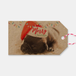 Cute Puppy-Hund i en Red Santa Hat-jul Presentetikett